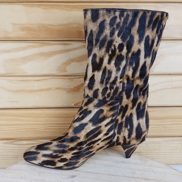 Vince Camuto 5.5 US Rastel 3 Leopard Print Calf Hair Kitten Heel Mid Calf Boots - Picture 6 of 10